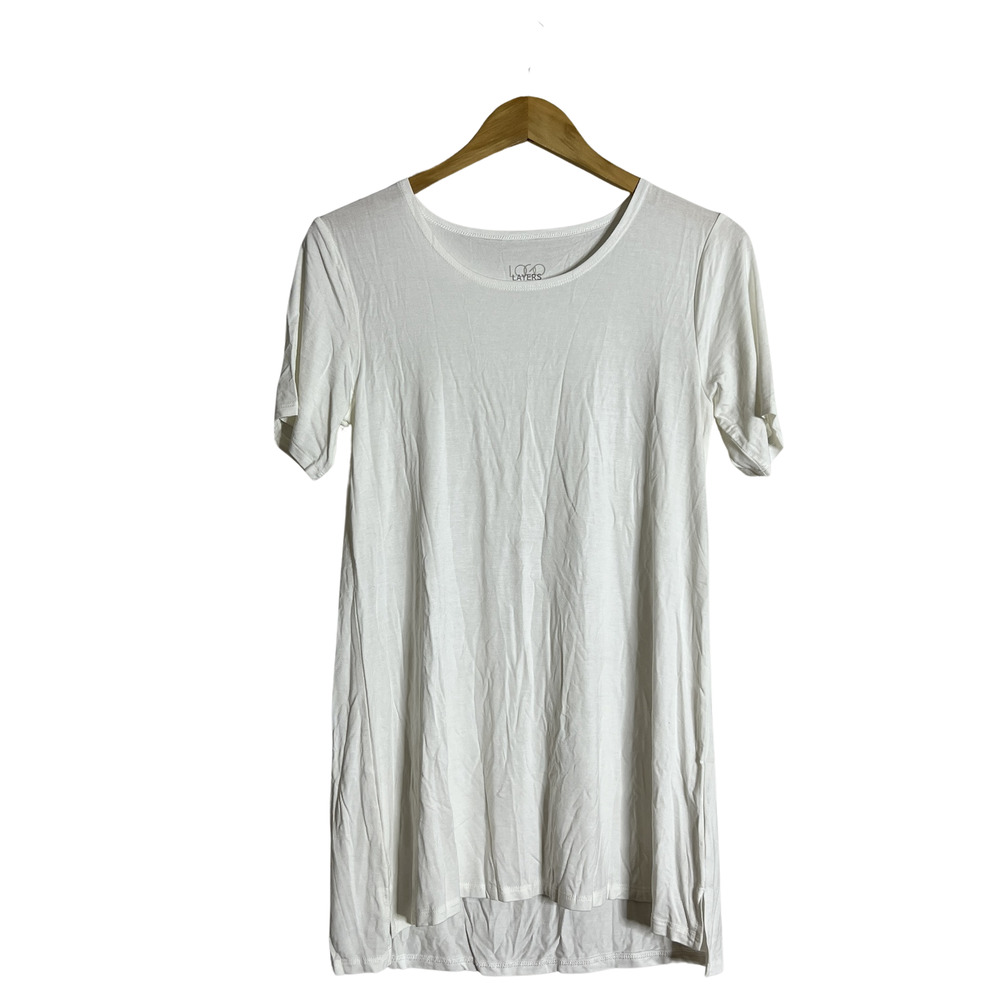 LOGO Layers Lori Goldstein Rayon Span Short Sleeve Top Marshmallow S